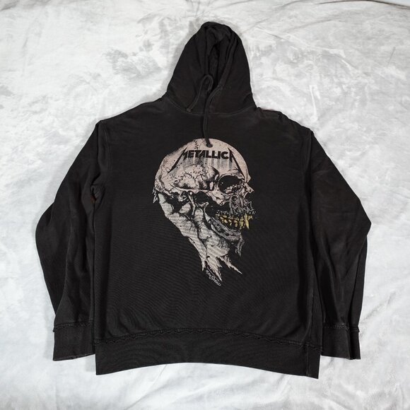 H&M Metallica Pushead Skull Hoodie Mens Medium Music Grunge Washed Black - Picture 1 of 10
